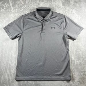 Under Armour Mens HeatGear Polo Shirt Gray Loose Fit Short Sleeve Size Large